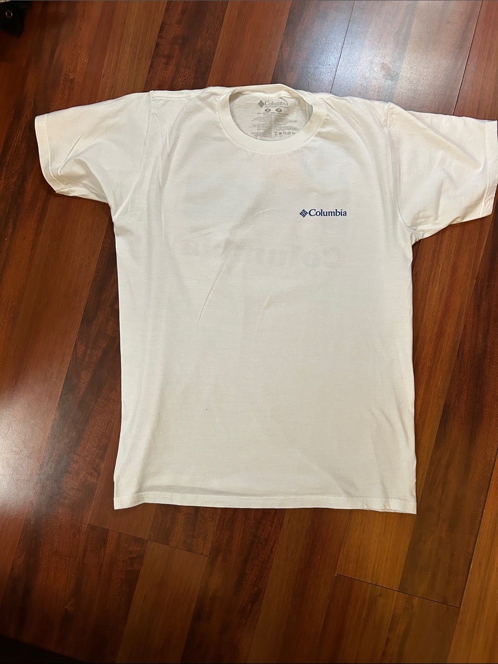 Columbia White Short Sleeve Tee with Small Navy Logo